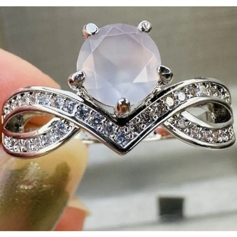 Bomb Party Hazy Lavender Crystal Infinity Ring Size 10 Rhodium Plated
